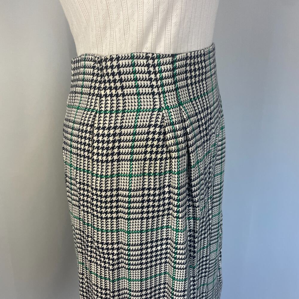 Vintage Midi Skirt Size 12 Black White Green Houndstooth Preppy Academia 80s 90s - Picture 4 of 16